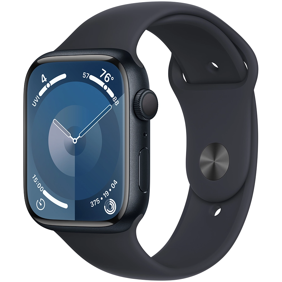 Apple Watch Series 9 GPS, 45мм, Тёмная ночь, Спортивный ремешок цвета «тёмная ночь», M/L