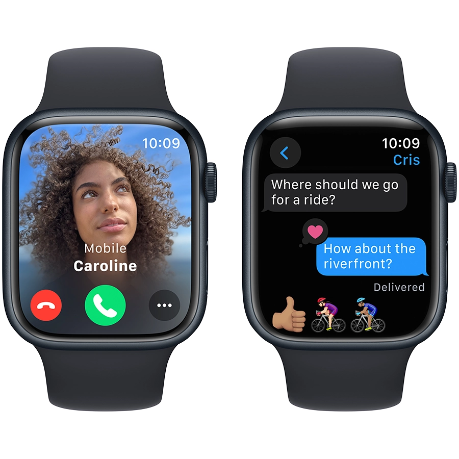 Apple Watch Series 9 GPS, 45мм, Тёмная ночь, Спортивный ремешок цвета «тёмная ночь», M/L