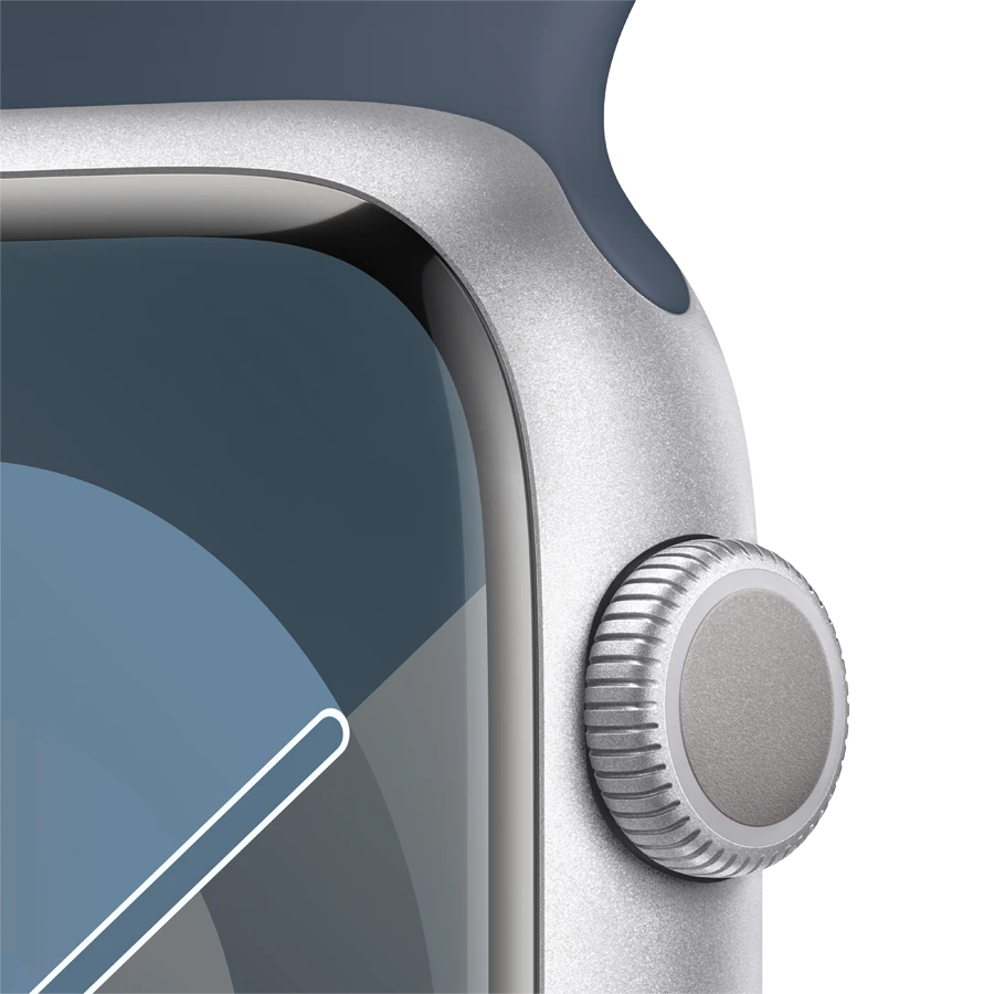 Apple Watch Series 9 GPS, 45мм, Серебристый, Storm Blue Sport Band, M/L