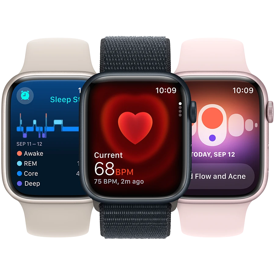 Apple Watch Series 9 GPS, 45мм, Серебристый, Storm Blue Sport Band, M/L