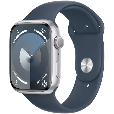 Apple Watch Series 9 GPS, 45mm, Silver, Storm Blue Sport Band, M/L
