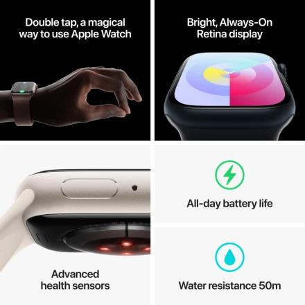 Apple Watch Series 9 GPS, 45мм, Серебристый, Storm Blue Sport Band, M/L
