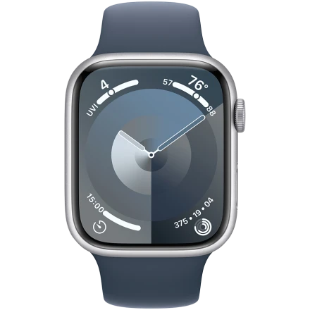 Apple Watch Series 9 GPS, 45мм, Серебристый, Storm Blue Sport Band, M/L