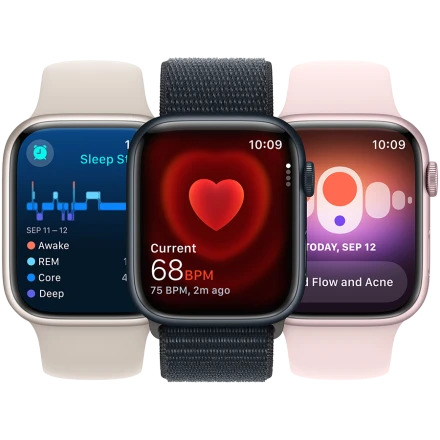 Apple Watch Series 9 GPS, 45мм, Серебристый, Storm Blue Sport Band, M/L