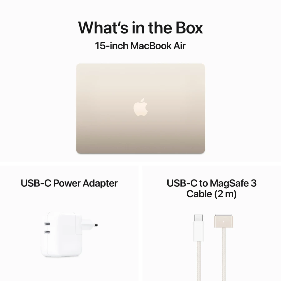 MacBook Air 15.3" Apple M3 (8C CPU/10C GPU), 8 GB, 256 GB, Starlight