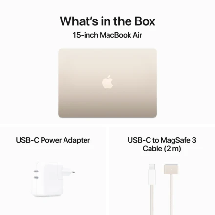MacBook Air 15.3" Apple M3 (8C CPU/10C GPU), 8 GB, 256 GB, Starlight