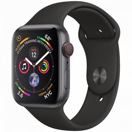 Apple Watch Series 4 GPS, 44mm, Space Gray, Спортивний ремінець чорного кольору в Кам`янському