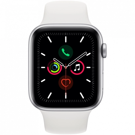 Apple Watch Series 5 GPS, 44мм, Серебристый, Спортивный ремешок белого цвета