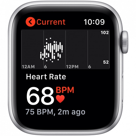 Apple Watch Series 5 GPS, 44мм, Серебристый, Спортивный ремешок белого цвета