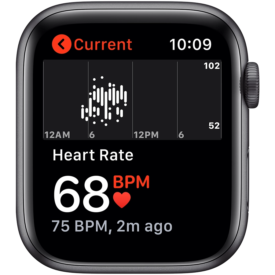 Apple Watch Series 5 GPS, 44мм, Серый космос, Cпортивный ремешок чёрного цвета
