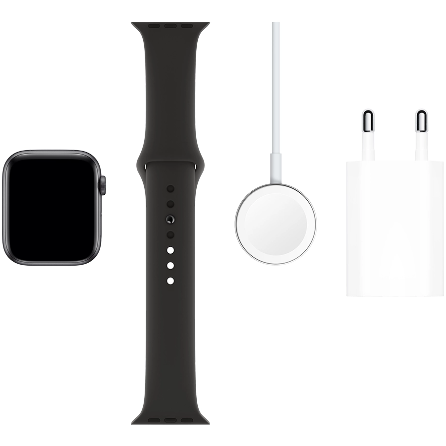 Apple Watch Series 5 GPS, 44мм, Серый космос, Cпортивный ремешок чёрного цвета