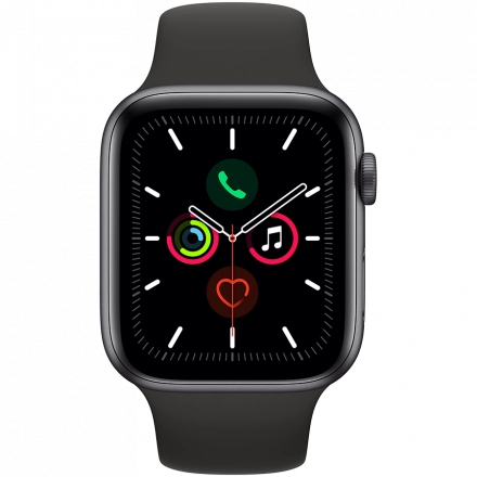 Apple Watch Series 5 GPS, 44мм, Серый космос, Cпортивный ремешок чёрного цвета