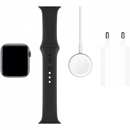 Apple Watch Series 5 GPS, 44мм, Серый космос, Cпортивный ремешок чёрного цвета