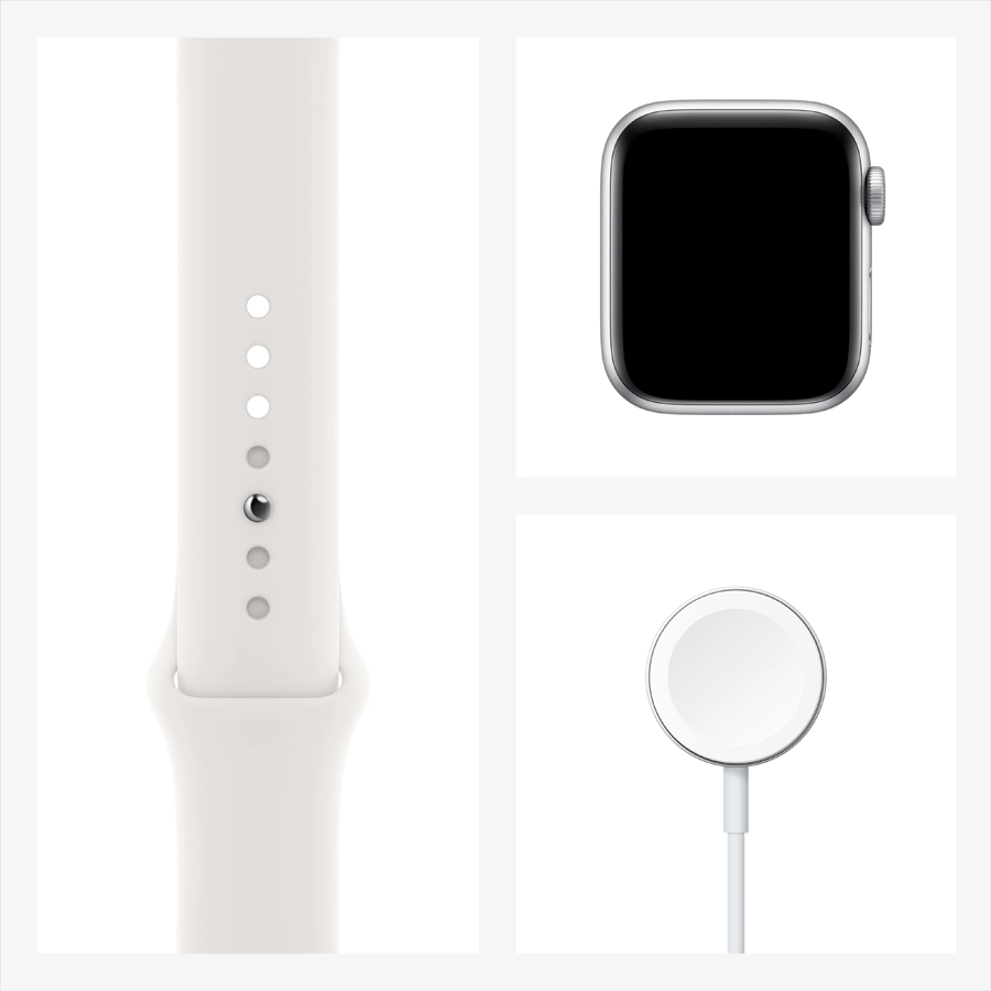 Apple Watch SE GPS, 40mm, Silver, White Sport Band