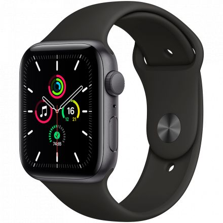 Apple Watch SE GPS, 44mm, Space Gray, Спортивний ремінець чорного кольору в Конотопі
