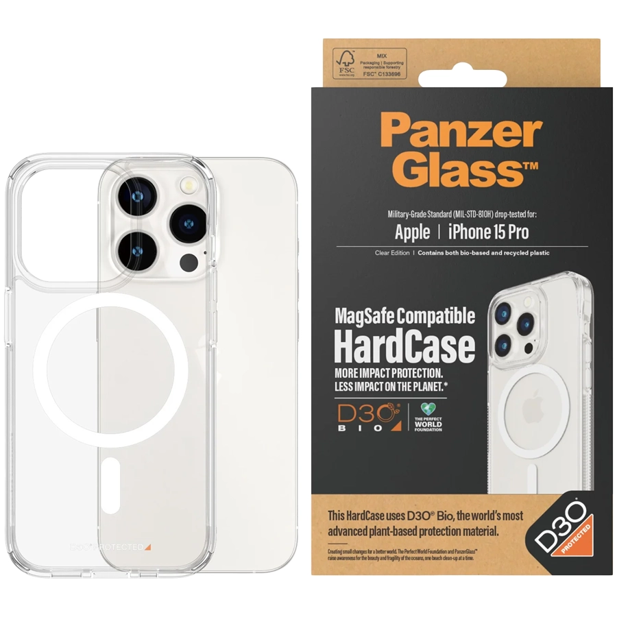 Защитный чехол PANZERGLASS HardCase MagSafe Compatible with D3O с MagSafe для iPhone 15 Pro, Прозрачный