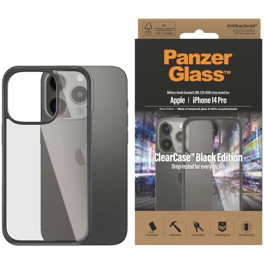 Защитный чехол PANZERGLASS ClearCase для iPhone 14 Pro, Чёрный