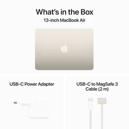 MacBook Air 13.6" Apple M3 (8C CPU/10C GPU), 16 GB, 256 GB, Starlight