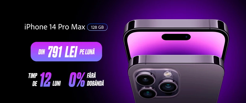 iPhone 14 Pro Max cu o plată în rate pe 12 luni, fără plăți în exces